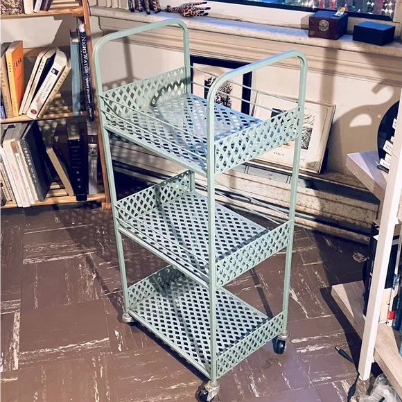 Moving soon!! Urban Outfitters Green 3-tier Langley Metal Rolling Storage Cart - Picture 3 of 13